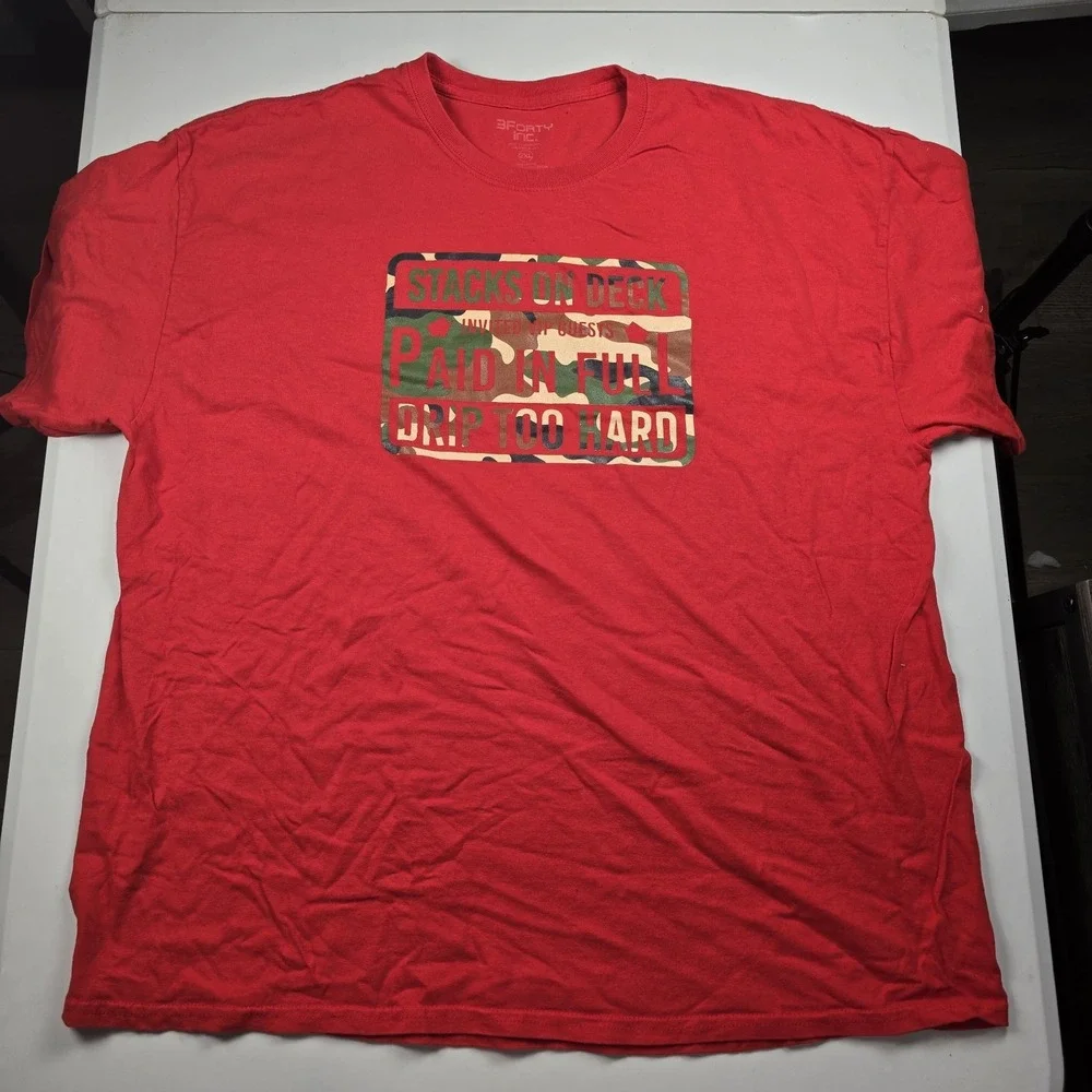 3Forty Graphic Mens T Shirt XXL Red Stacks On Deck Paid In Full Drip Too Hard - Picture 2 of 5
